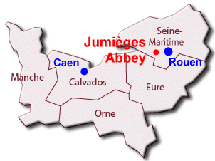Map showing the location of Jumiège abbey